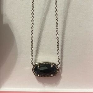 Kendra Scott Silver Chain Necklace with Black Faceted Oval Stone